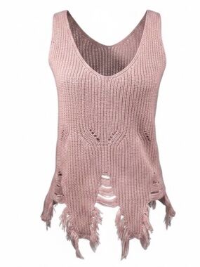 Runway 7 Distressed Knit Tank Dusty Pink Frayed Hem Size Small Boho Chic